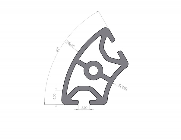 Aluminum profile R20x40 groove 5 I-typ 60°